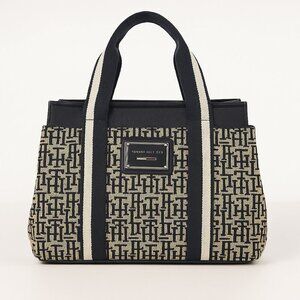 Tommy Hilfiger Logo Jacquard Canvas Tote Bag with Striped Handles – Classic Desi